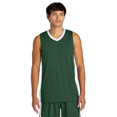 Sport-Tek ST900 Athletic Rival Basketball Rev Jersey T-Shirt in Forest Green/White size XS | Polyester