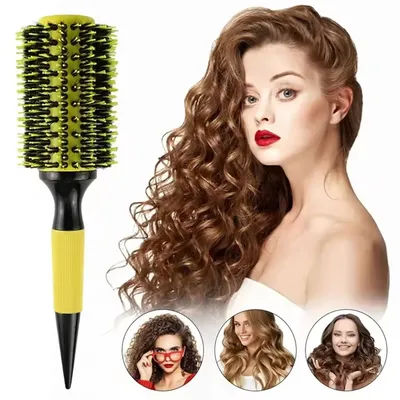 Professional Barbershop Rolling Comb Round Hair Comb Nylon Bristle Aluminum Tube Ion Hair Brush Home Barbershop Styling Tools