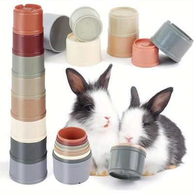 TEMU 8pcs Bunny Toys Stacking Cups For Rabbit Foraging And Play - Toys - Safe Plastic Accessories For Small Animals