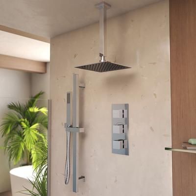 Randolph Morris Tranquil Rainfall Thermostatic Shower Set with square Showerhead, square Handshower, and sqaure Valve - Chrome RMAS-3TSQ-SQHC-HSSQ-C