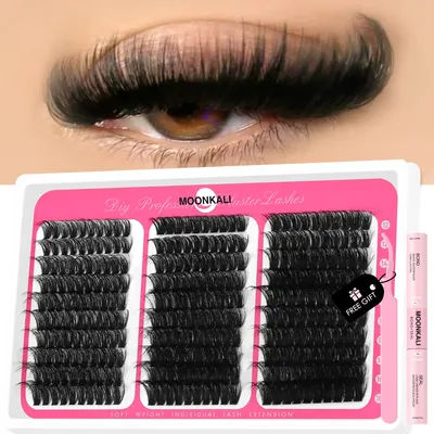 MOONKALI Lash Clusters Kit Wispy Eyelash Clusters Lashes Natural DIY Lash Extension Kit 12-18mm Cluster Eyelash Extensions Kit 3