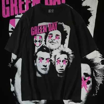 2025 hommes et femmes à manches courtes vert jour Punk T-Shirt américain rétro Rock Style Ins tendance coton décontracté à manches courtes