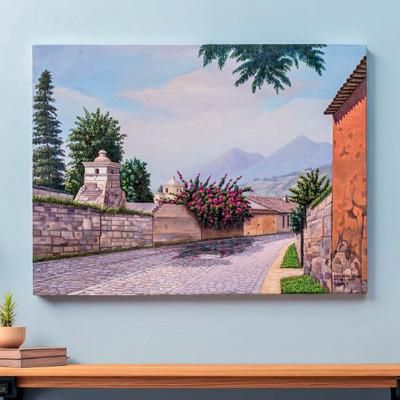 In Las Animas,'Oil Painting of Traditional Las Animas Street in Guatemala'