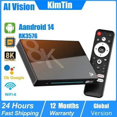 KimTin 8K Android 14 TV Box Octa Core 8GB 128GB WiFi 6 HDMI2.1 4K AV1 HDR 4G 32G 1000M LAN Set Top Box Support Premium Streaming