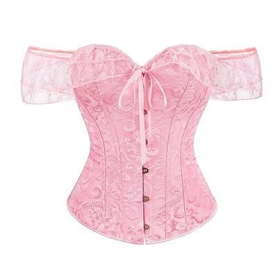 Rococò Completo Mascherata Corsetto Overbust Cosplay Jacquard Controllo della Pancia Push-Up Jacquard Costume Per donna Reale Mascherata Feste Carnevale di Venezia Adulti Corsetto