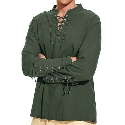 Medievale Rinascimento 17° secolo Blusa / Camicia Costume Cosplay Pirata Cavaliere Vichingo Cavaliere Celtico Elfico Coulisse Tinta unita Costume Per uomo Costumi da pirata Fantasia Halloween