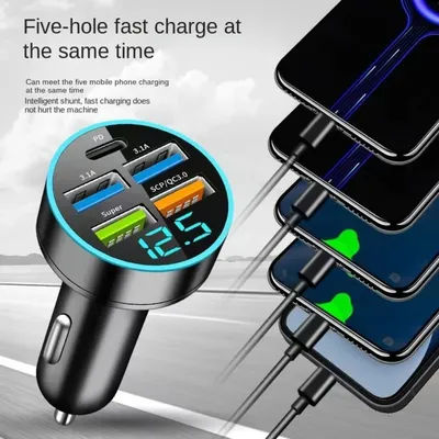 Caricabatteria da auto per telefono cellulare con doppia uscita USB Ricarica rapida 5 porte Caricabatteria da auto a 5 porte Adattatore per caricabatteria da auto Mini tipo C