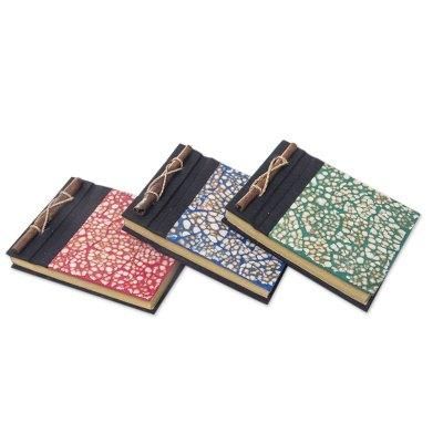 Natural fiber journals, 'Beratan Mosaic I' (set of 3)
