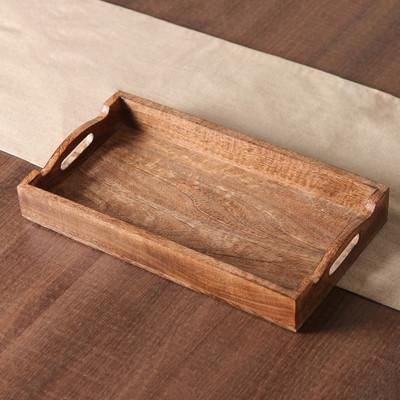Rustic Warmth,'Hand-Carved Rustic Mango Wood Tray Crafted in India'