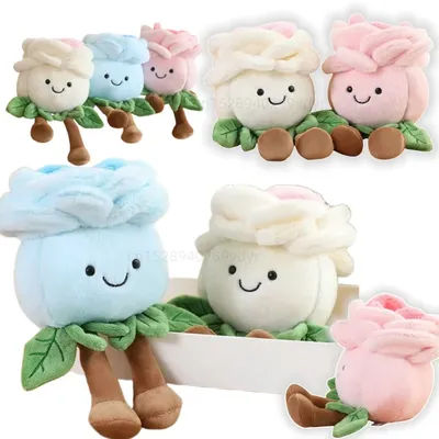 New Plant Series Rose Flower Plush Toys Soft Cartoon Pink Blue White Dolls Home Decor Cute Baby Valentine's Day Gift For Girls