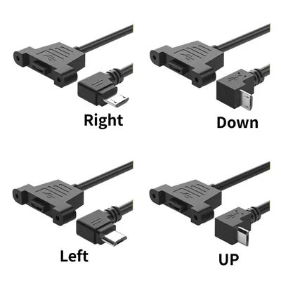 0.3m Micro USB 5-pin 90 Degree USB 2.0 Male Connector to Micro Female Extension Cable With Screw Panel Mounting Holes
