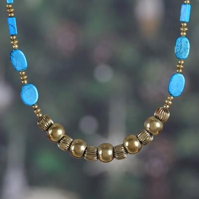 Form and Flow,'Bohemian Brass and Resin Beaded Pendant Necklace from India'
