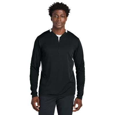 Sport-Tek ST443 Club 1/4-Zip Pullover T-Shirt in Black/White size Small | Polyester