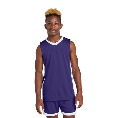 Sport-Tek YST900 Athletic Youth Rival Basketball Rev Jersey T-Shirt in Purple/White size XS | Polyester