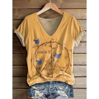 Per donna Maglietta Floreale Grafico Piante Vintage Elegante Classico Manica Corta Scollo a V Top Regolari Quotidiano Stampato Nero Giallo Blu Blu turchese Viola Estate Primavera