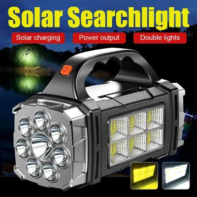 High Power Flashlight 8/4 LED Powerful Solar Charging Tactical Torch With COB Lights Portable USB Rechargeable Camping Hand Lamp