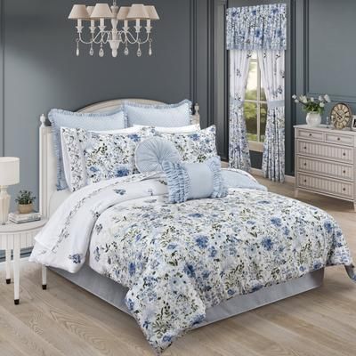 Kourtney 4 Piece Comforter Set by Royal Court in Blue (Size FULL)