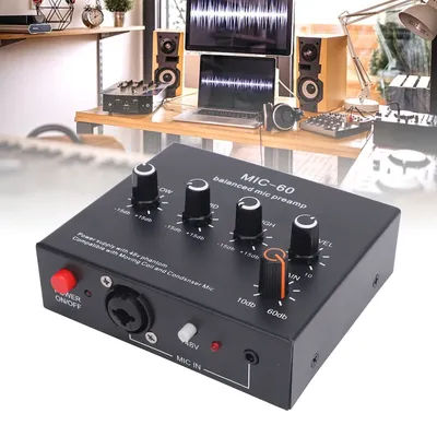 Balanced Mic Preamp 60db Gain Portable Enhance Sound Quality Aluminum Alloy Microphone Amplifier for Dynamic and Condenser Mic