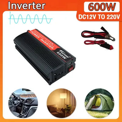600W Portable Power Inverter Car Inverter Solar Inverter USB DC 12V to AC 220V Conversion USB Battery Clip Universal socket