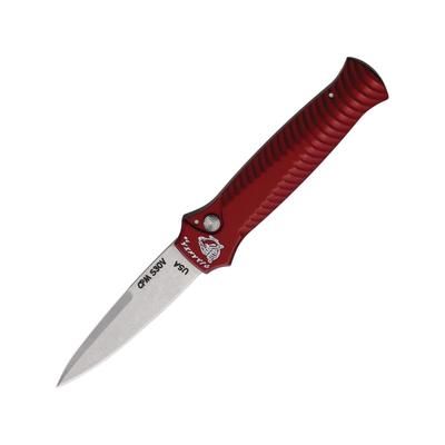 Piranha Knives Auto Miniguard Automatic Folding Knife 2.75in CPM S30V Blade Stonewash Finish Red Aluminum Handle P-7R