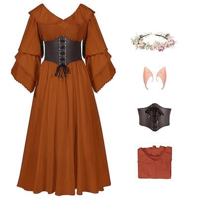 Retrò Vintage Medievale Rinascimento Vestito Corsetto Abiti Vichingo Elfico Costume Per donna Costume di Carnevale Celtico Fantasia Halloween Carnevale Performance Feste LARP Adulti Vestito Corsetto