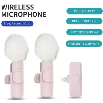 K9 Wireless Lavalier Microphone Portable Audio Video Recording Mini Mic for iPhone Android Live Broadcast Gaming Phone Mic