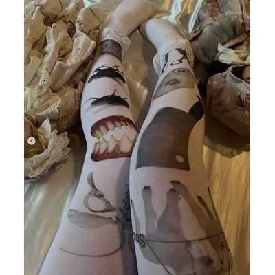 Retro 2000s women's long leggings, women's creative printed leggings, elastic slim fit casual role-playing emo girl Y2K style