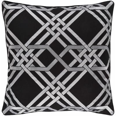 Spixworth 22" Square Traditional Black/Metallic Silver/Silver Gray Lumbar Pillow - Boutique Rugs