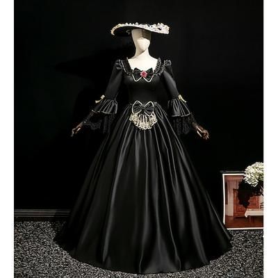Vintage Rococò Rinascimento Maxi Vestito Normale A sbuffo Principessa Sposa Pieghettato Con Volant Principessa Girocollo Costume Per donna Halloween Carnevale Mascherata Feste Halloween Performance