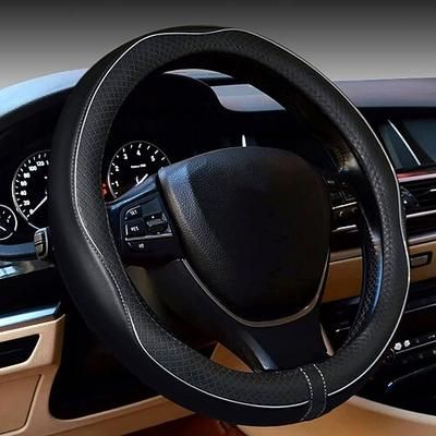 Coprivolante da 15 pollici - impugnatura antiscivolo in morbida pelle PU con design antiscivolo compatibile con la maggior parte delle auto, camion, SUV - resistente protezione per cruscotto facile