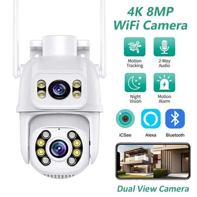 BELIA 4K 8MP Dual Lens WiFi Surveillance Camera, 4X Digital Zoom, AI Human Detect, ONVIF, Outdoor Security PTZ IP Cameras