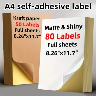 50 Sheets of A4 Glossy White Full-Page Self-Adhesive Printing Stickers, 21 Cm X 29.7 Cm Matte Shipping And Address Labels