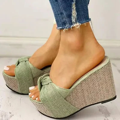 Pantoufles d'été à bouche de poisson pour femmes, chaussures de grande taille avec nœud 35-43, sandales à talons hauts