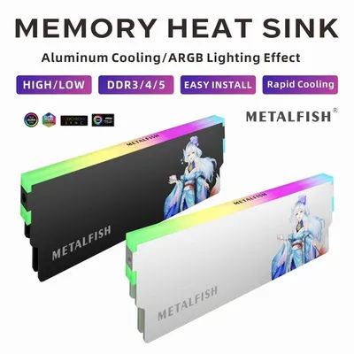 METALFISH DRAM Heatsink 5V-3PIN ARGB DDR3 DDR4 DDR5 Aluminum Memory Module Cooling Vest With Thermal Pad for Desktop Computer PC