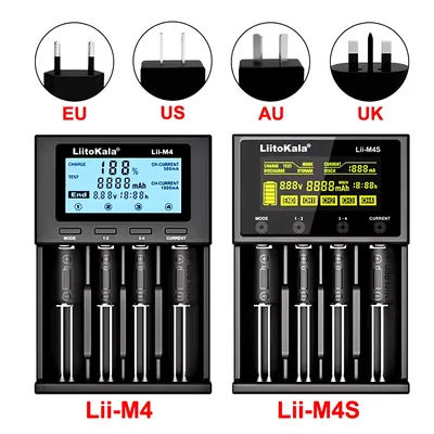 LiitoKala Lii-M4 Lii-M4S 5V EU AU UK US Plug Battery Charger For 3.7V 18650 26650 21700 14500 18350 17500 1.2V AA AAA A C