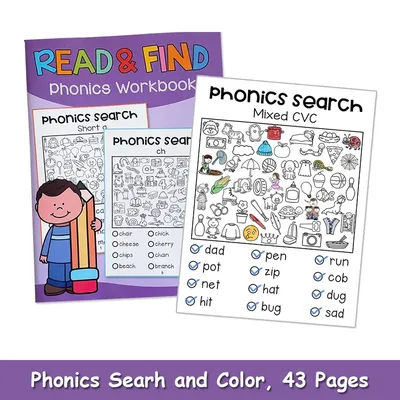 Phonics Read and Find Game Workbook Preschool Kindergarten English Learning Teacher Teaching Aids Learn to Read Montessori