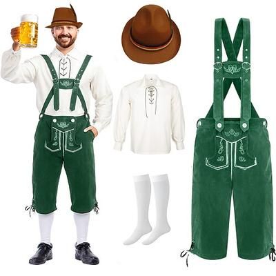 Oktoberfest Lederhosen Camicia Cappello alpino Bavarese Tedesco Prati Per uomo Carnevale Feste Festa della birra Panno in stile tradizionale Completi