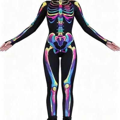 Body Catsuit a Corpo Intero Teschio Scheletro Costume Spaventoso Bambini Adulti Per uomo Per donna Ragazzi Halloween Carnevale Giorno della morte Club Feste Performance Costumi di Halloween facili