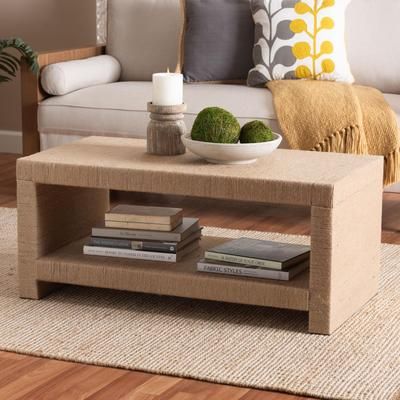 Adaya Handwoven Jute Coffee Table - Rectangular Living Room Center Table with Open Shelf Storage by Baxton Studio in Brown (Size OS)