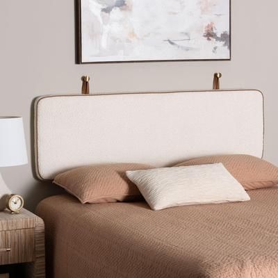 Belden Boucle Upholstered Wall-Mounted Queen Headboard - Padded Cushion Panel with Faux Leather Pipi by Baxton Studio in White (Size OS)