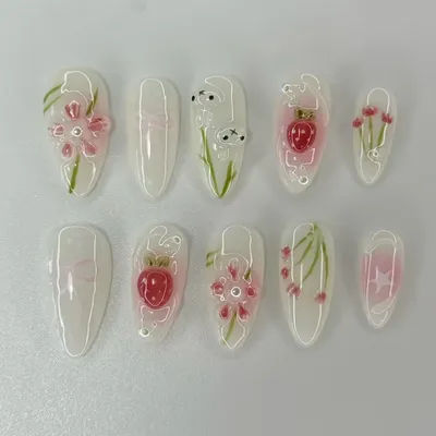 24 pièces vert amande presse sur faux ongles avec fleur 3D perle conception faux ongles arc motif couverture complète pointe d'ongle manucure réutilisable