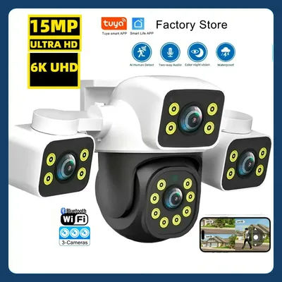 Tuya Smart 15MP Three Lens IP Camera Three Screens Security Auto Tracking Wireless Alarm WIFI CCTV Surveillance Outdoor Camera