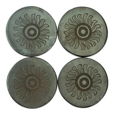Dark Sun,'Handcrafted Barro Negro Coasters (Set of 4)'