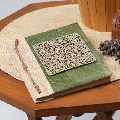 Memories from the Heart,'Handmade Natural Fiber Journal Covered in Green Leaves'