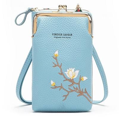 Portafoglio a tracolla da donna con porta cellulare, elegante mini borsa a tracolla ricamata, borsa da donna multifunzionale, piccola borsa a tracolla alla moda casual per l'uso quotidiano