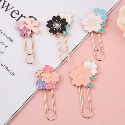 1pc pink Sakura Flowers Metal Bookmark Exquisite Cherry Blossom Paper Clip