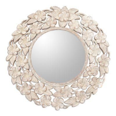 Jepun Forest,'Shabby Chic White Floral Wood Wall Mirror'