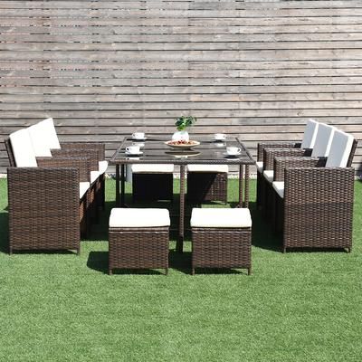 10 Piece Outdoor Patio Dining Set With Cushions Steel Frame & PE Rattan Furniture For Deck, Balcony, Or Poolside 10 Piece Outdoor Patio Dining Set With Cushions Steel Frame & PE Rattan Furniture For Deck, Balcony, Or Poolside