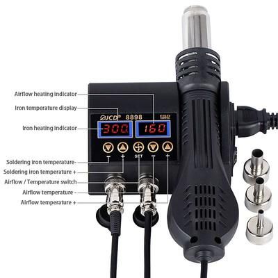 2 In 1 Digital LCD Soldering And Hot Air Rework Station For Electronics Repair set 3 110v Us
