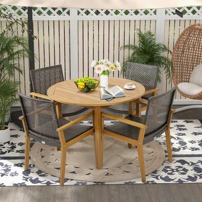 Set Of 4 Outdoor Rattan Chairs With Sturdy Acacia Wood Frame, Weather Resistant Patio Seating Set Of 4 Outdoor Rattan Chairs With Sturdy Acacia Wood Frame, Weather Resistant Patio Seating